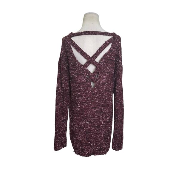 Target burgundy popcorn knit long sleeves high low sweater size Large - Picture 10 of 11